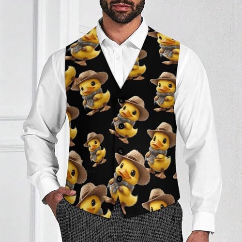 Cute Yellow Duck Small Mens Suit Vests V-Neck Casual Vest Dress Formal Tuxedo Wedding Waistcoat3