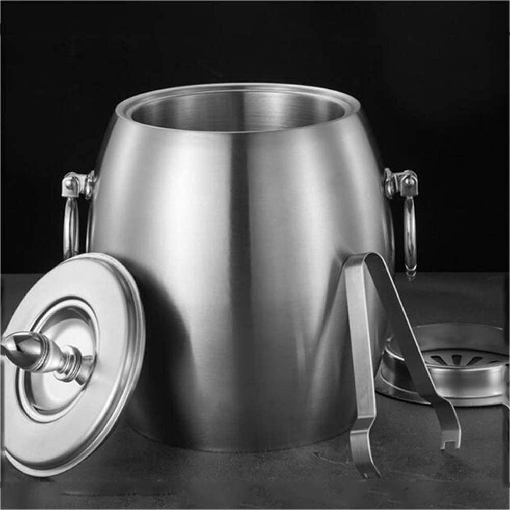 Cubo de hielo de acero inoxidable con aislamiento de doble pared, enfriador de vino de acero inoxidable con aislamiento, cubo de hielo con tapa, pinzas para hielo, filtro, cubo de vino portátil p
