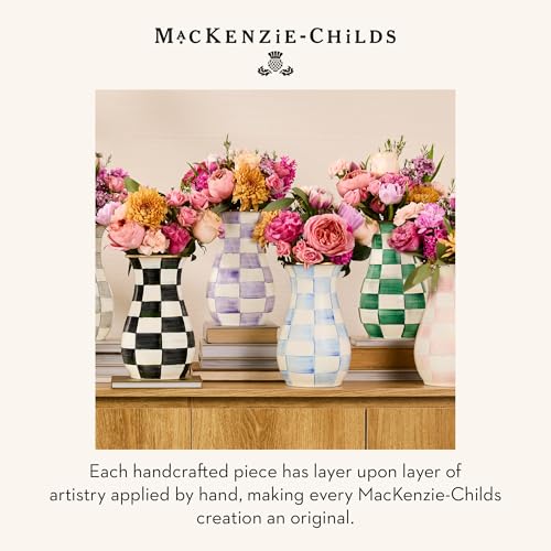 Image of MACKENZIE-CHILDS Enamel Tall Vase, Light-Blue-and-White Sky Check