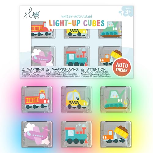 Glo Pals Water-Activated Light-Up Bath Toy Cubes Automobiles Pack of 6