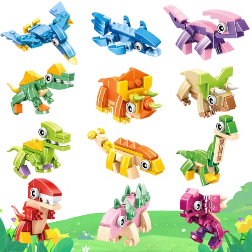 HA BIN Set mini blocos dinossauros, brinquedo criativo para crianças de 4 a 12 anos, presente de aniversário e festa, atividade educativa, ideal para o Natal e Páscoa Mitgebsel