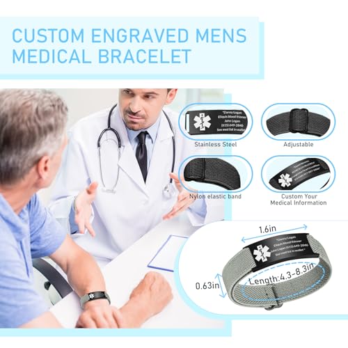 Custom Medical Alert Bracelet Personalized Engraving Medic Info ID Bracelet Customized Emergency Medical Bracelets Gifts for Men Women Dad Fathers Day4