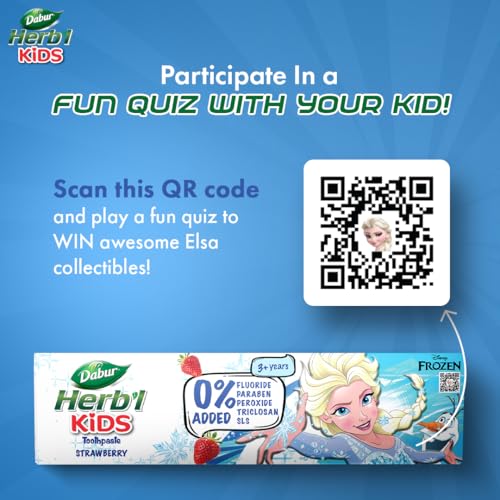 Image of Dabur Herb'l Kids Elsa Frozen Toothpaste | 160g (Pack of 2 x 80g) | 3+ Years | Strawberry Flavour | No added chemicals | Cavity protection | Healthy Gums | SLS & Flouride free