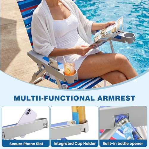 Image of SUNNYFEEL Backpack Beach Chairs for Adults, Mid-Height 5-Position Reclining