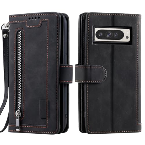 Étui portefeuille pour Google Pixel 9 Pro XL : la liberté d'un étui cuir noir zippé