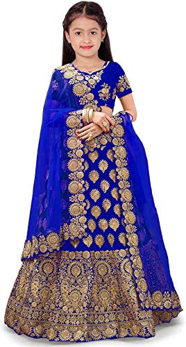 Image of Girl's Raw Silk Semi-stitched Lehenga Choli