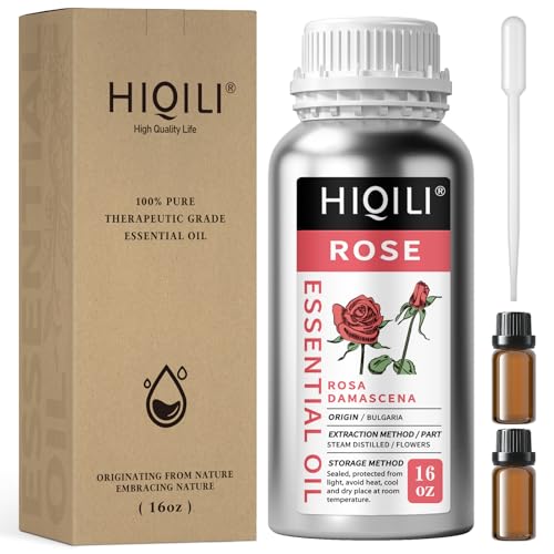 Image of HIQILI Rose Essential Oil for Diffuser, Soap, Perfume & Candle Making - 16 Fl Oz