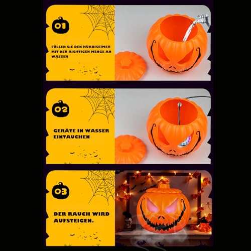 Halloween Deko Ultraschall-Nebelmacher,12 LED Mini Nebelmaschine,Mini Nebelmaschine mit Halloween Kürbis Eimer,Halloween Deko Kürbis mit LED Beleuchtet,Vernebler für Halloween Party, Brunnen, Teich