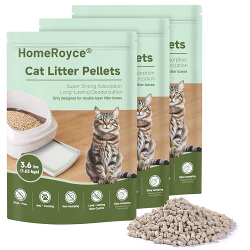 HomeRoyce Cat Litter Pellets Exclusively for Double Layer Cat Litter Box Super Odor Control Zeolite Litter Non Clumping Cat Litter Low-Tracking Low Consumption Unscented (3.6lb x 3)