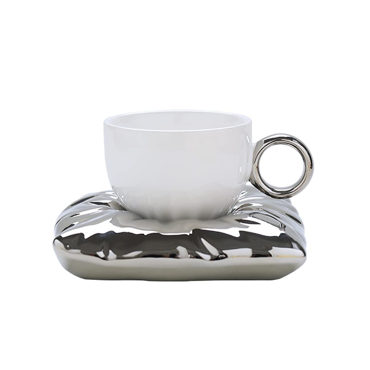 Taza de cerámica con Tapa, Taza de café de cerámica, Taza de té, Taza esmaltada Ideal para té, Leche, Cereales, Chocolate Caliente, Taza con Posavasos Creativo, 200 ml, 1 Pieza, Rosa