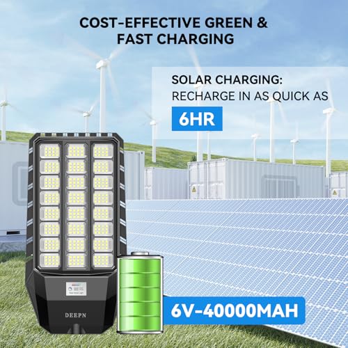 Deepn Solar Street Lights Outdoor, 7000W Solar Parking Lot Lights, 360000 Lumens Solar Lights Outdoor, IP67 Waterproof Dusk to Dawn Motion Sensor Outdoor Lights for Yard with Remote Control