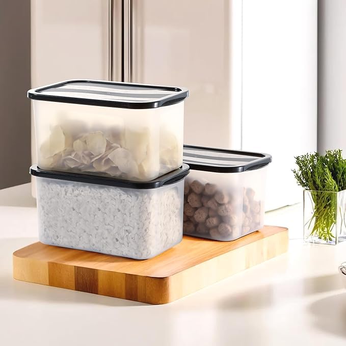 Image of LUXART Multi Storage Box | Pack of 3 Units | Airtight Plastic Kitchen Storage Jars | Food Grade Material for Fresh Pulses | Spices & Snacks, Stackable Space-Saving Design |