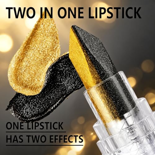 Image of Depuplum Black Gold Lipstick Glitter Lipstick for Women One Stroke Two Tone