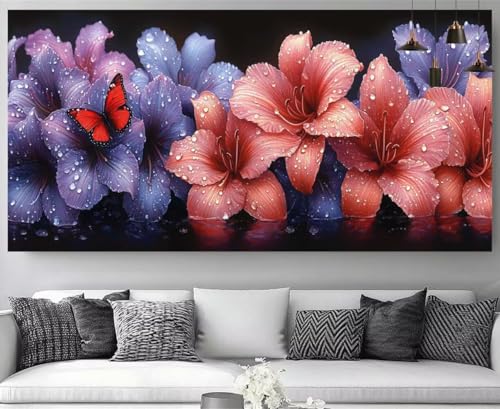 Diamond Painting Fleurs et Papillons 5D Broderie Kit Complet Débutant Tableau Strass 30x90cm M-Y368
