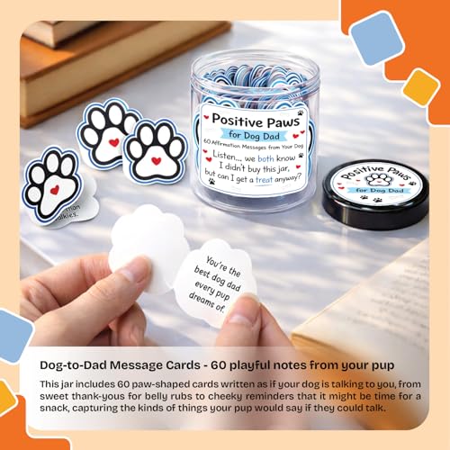 Image of NewEleven Dog Dad Gifts For Men - Fathers Day Gift From Dog, 60 Emotional Support Birthday Gift Cards for Dogs Dad, Brother, Husband - Fur Daddy Gifts From Daughter, Son, Wife - Puppy Positive Jar
