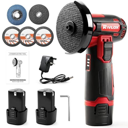 Mini Angle Grinder 12V Cordless Angle Grinder with 2Pcs 1500mAh Battery & Charger Mini Cordless Grinder with 5 Cutting Discs 76mm Small Angle Tool for Cutting Polishing and Grinding Red
