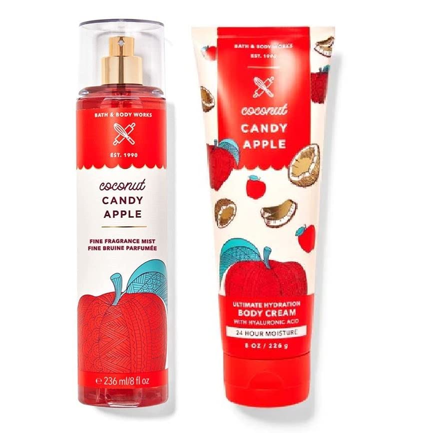 Bath & Body Works Coconut Candy Apple Duo - Fine Fragrance Mist and Body Cream - Full Size