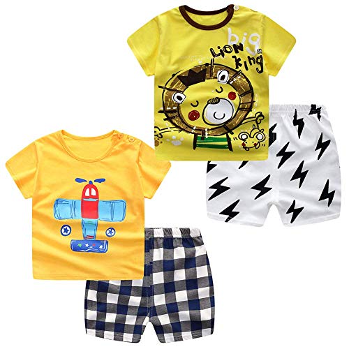 Adeimoo Baby Boy Girl's T-Shirt Newborn Baby Short-Sleeve Short Set Cartoon Outfits Shirt Short Sets for Toddlers Kids (2-Set 18-24 Months)