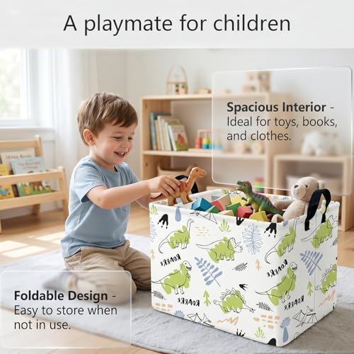 Image of Foldable Dino Toy Basket for Boys & Kids Rectangular (A)