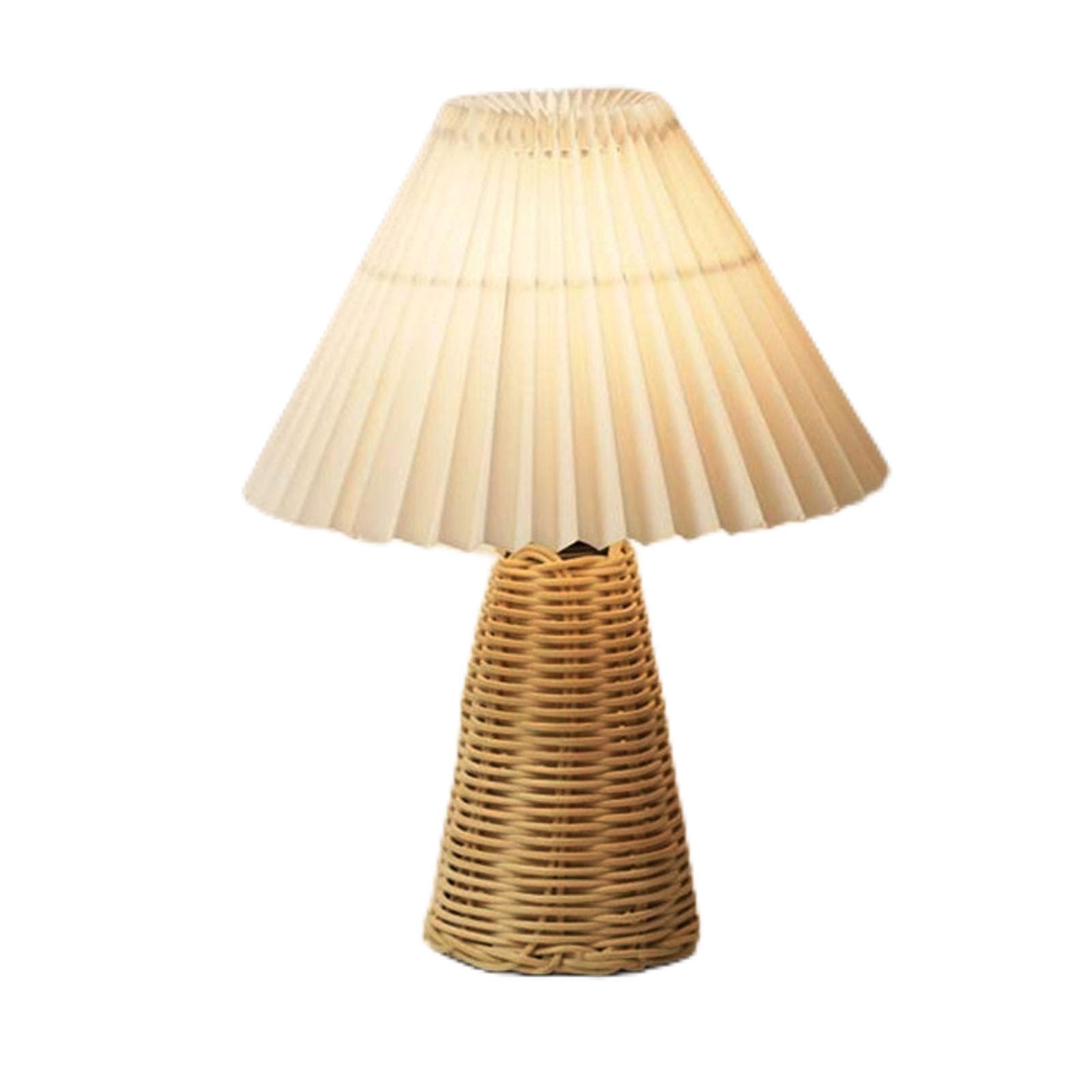 Lámpara de Mesa de Ratán Plisada, Lámparas de Noche Vintage, Lámpara de Mesita de Noche Moderna para Dormitorio, Sala de Estar, Decoración de Hogar y Oficina