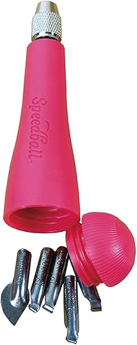 Speedball Linozip - Cortadores de linóleo de seguridad, paquete surtido de 5 cortadores perfectos para principiantes, incluye mango de lino