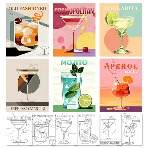 8 * 10 inch Cocktail Adult Paint Pre Drawn Cnavas for Adults Pre-Printed Canvas for Ladies Sip and Paint Party Favor Pre Sketched Canvases for Painting for Adults
