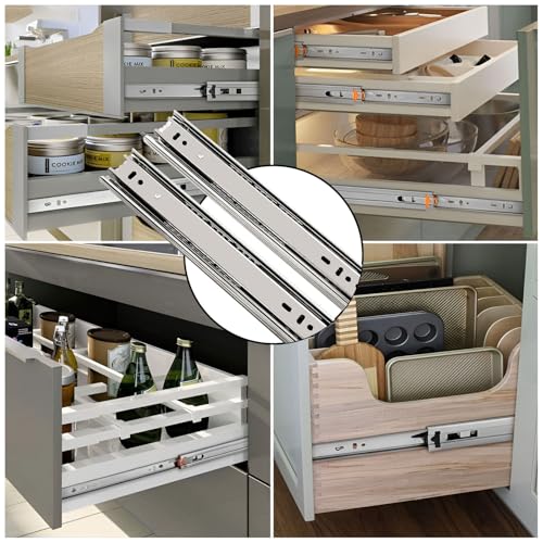 Image of Volo Heavy Duty Drawer Slides, Full Extension Ball Bearing Runners | Pack of 2 Piece | Channels for Kitchen Cabinets, Wardrobes, and Dressers (Mild Steel, 22 Inch)