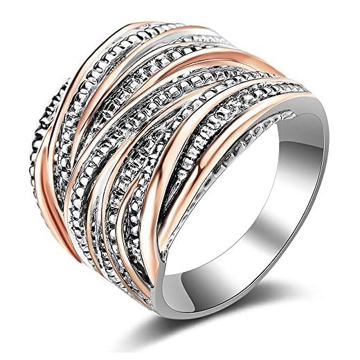 Mytys 2 Tone Statement Rings Intertwined Crossover Wide Band Rings for Women Girl Rose Gold and Silver Plated