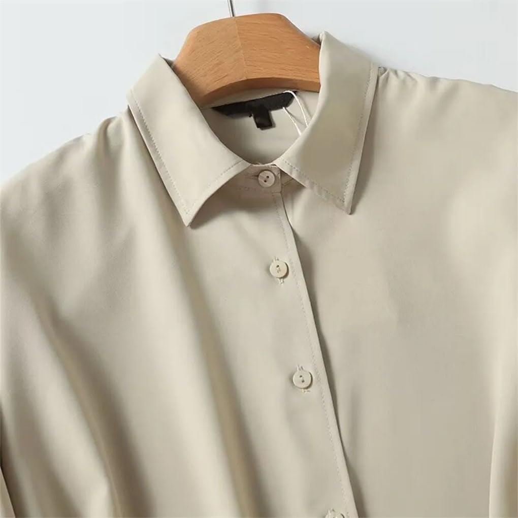 Women's Lapel Single Breasted Solid Color Loose Hem Shirt