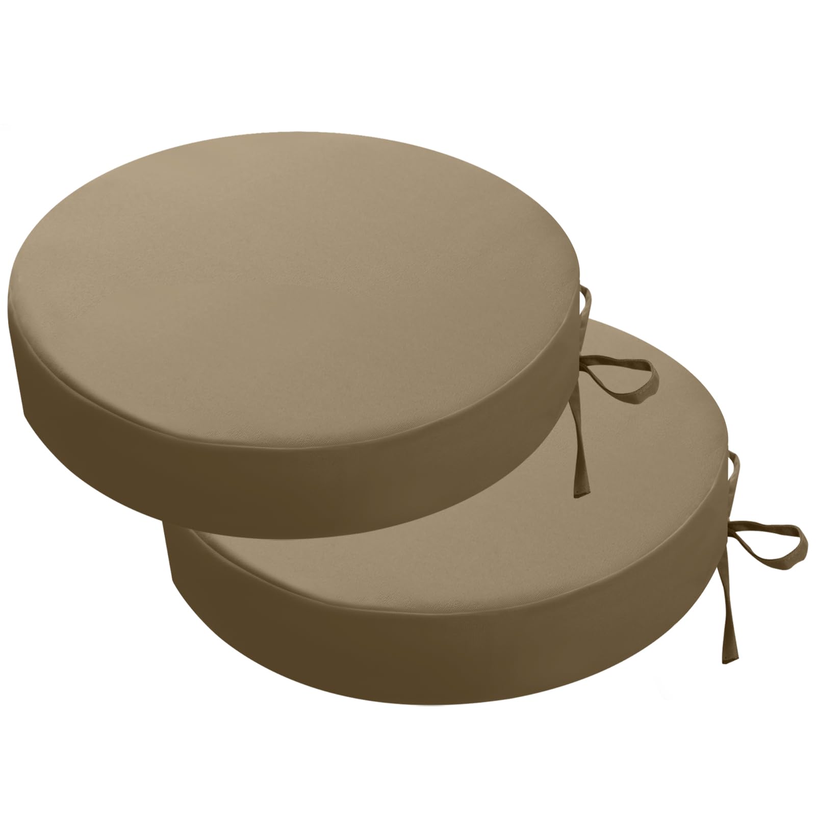 PRIMEPATIO Round Outdoor Chair Cushions Set of 2, Thick 7cm, Round Garden Seat Cushions with Ties, Waterproof Patio Bistro Chair Pads for Outdoor Furniture, 38 x 38cm, Dark Khaki โ image 1