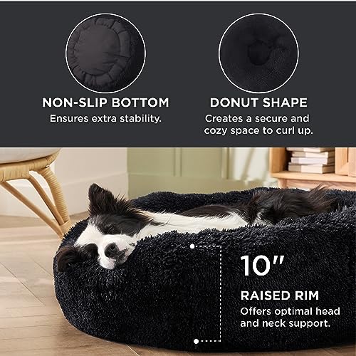 Image of Bedsure Calming Dog Beds Large Sized Dog Donut Washable Pet Bed,36ins Black | Fluffy Faux Fur Round Cuddler,with Removable Washable Cover,Anti-Slip Bottom,Anti-Anxiety,Deep Sleeping for Pets Up to 80 Lbs