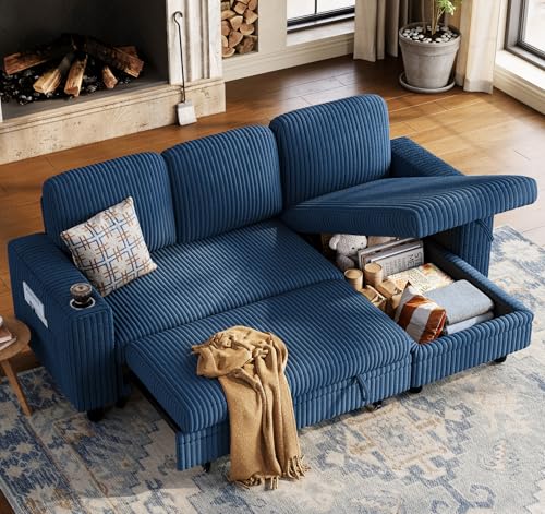 Image of LINSY HOME Sectional Sleeper Sofa Pull Out Couches for Living Room (Blue, Sleeper Sofa 1) | Pull Out Sofa Bed
