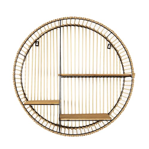 HOME DECO FACTORY - Étagère Murale Ronde en Bois et Métal - 3 Niveaux pour Rangement et Exposition - Idéale pour Salon ou Chambre - Dimensions L 53 x H 53...