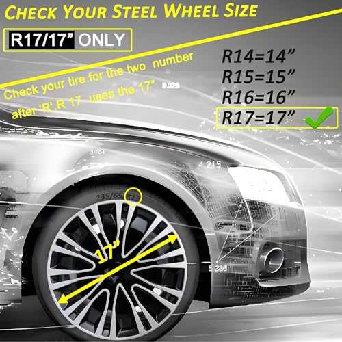 Image of Hubcap Wheel Cover Replacement R17 Hub Caps Universal-Fit Steel Wheel Rim Cover ABS Material Exterior Accessories for Car Truck SUV -Set of 4(17-inch,Silver-Black)