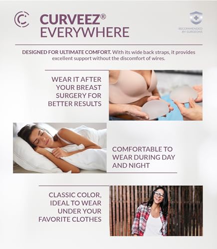 Image of CURVEEZ Post-Surgery Front Closure Wireless Bra, Compression Shapewear Top with Wide Straps for Breast Augmentation Recovery