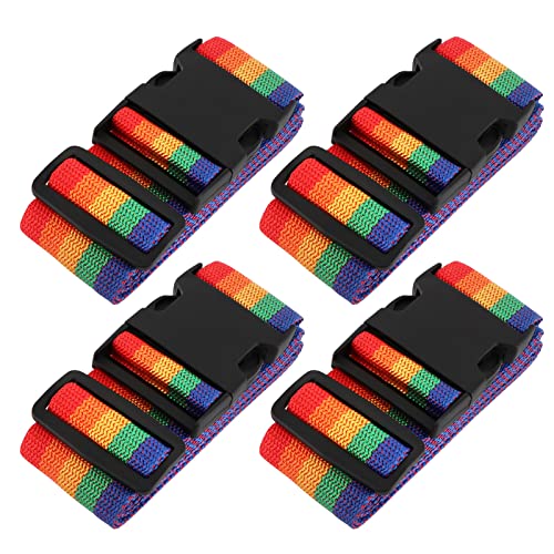 (Pack Of 4) Adjustable Luggage Straps, Wide Travel Secure Belt For Suitcase With Name Id Card, Luggage Accessories To Secure Bag Cargo Safe Quick-Release, Rainbow Color #TOP1