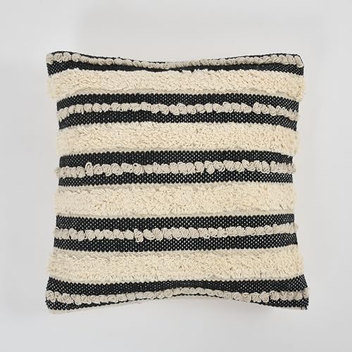 Image of TIB Premium Boho Decorative Throw Cushion Covers, 16 x 16 cm, Set of 2, Cotton. (White Lines)-230 TC