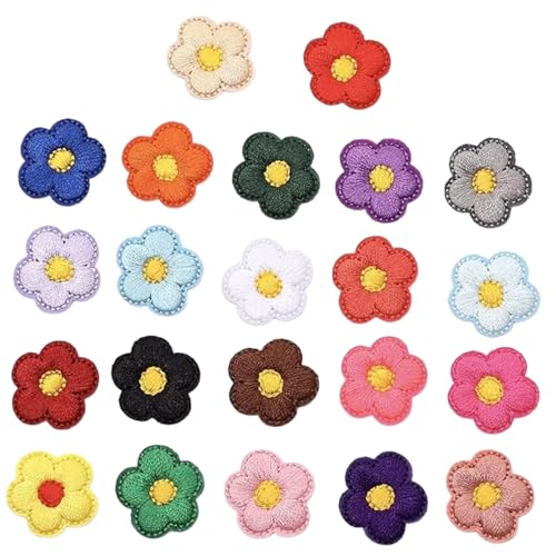 22 Patchs Thermocollants en Forme de Fleur, Écussons Brodés Colorés, Accessoires de Décoration pour Vêtements, Patchs Thermocollants Enfant et Adulte