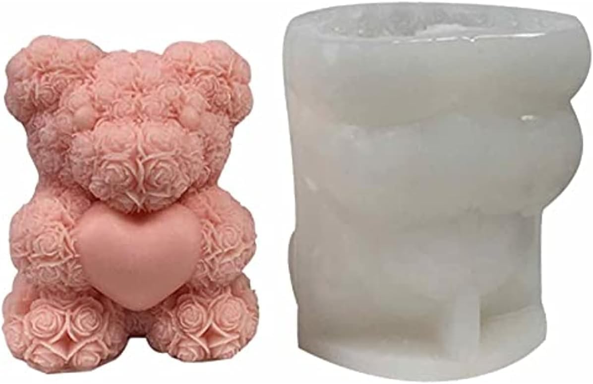 Aseelo Rose Bear Shape Candle Mold/3D Teddy Bear Candle Moulds/For Diy Candle Making Aromatherapy Wax Soaps Home Decoration