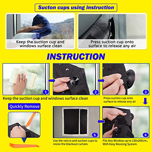 Goabroa (2 Pack) Portable Baby Travel Windows Blackout Curtain, 78"X 50" Adjustable Temporary Blackout Shades With Suction Cups For Nursery Or Dorm Room - Moon & Stars Pattern #TOP4