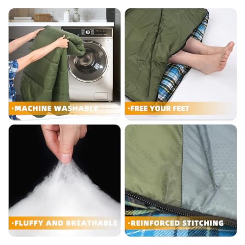 Cotton Flannel Lined Sleeping Bag for Adults Teens Kids, Cold Weather & Warm, 3 Seasons, Lightweight Compact Camping Essentials Equipment, Hiking, Outdoor, Travel - Image 4