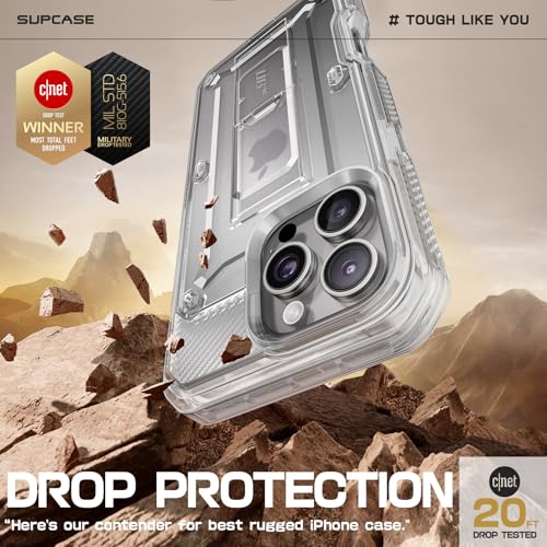 Image of SUPCASE for iPhone 16 Pro Case with Screen Protector & Kickstand, Clear | Detachable Belt Clip, Military-Grade Protection, Full Body Heavy Duty Phone Case for iPhone 16 Pro 6.3'', Unicorn Beetle Pro