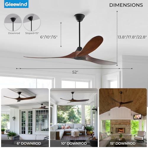 Image of Outdoor Ceiling Fan No Light for Patios, 52 inch Ceiling Fans Without Lights with Smart App and Remote Control, Wet Rated 3 Blades Wood Propeller Modern Fan for Exterior Outside, High CFM, Walnut