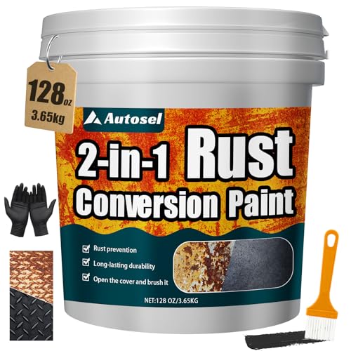 2-in-1 Rust Converter Paint for Metal, 128 Oz Black Rust Inhibitor & Rust Reformer, Rust Conversion Paint, Anti Rust Paint for Metal,Quick-drying, Industrial Grade for Car, Trailer, Steel, Equipment