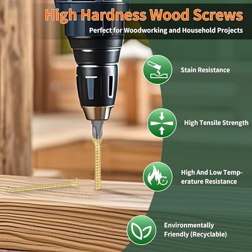 Wood Screws #9 X 3 Pulgadas Tornillos de Madera Cabeza Plana Phillips de Latón Brillante Rosca Gruesa para Exterior - 300 Piezas miniatura 5