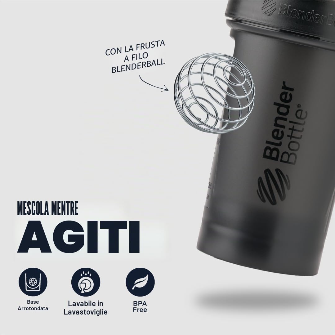 BlenderBottle Classic V2 Shaker Bottle con sfera in acciaio inox, perfetto per frullati proteici, lavabile in lavastoviglie, 600 ml, nero