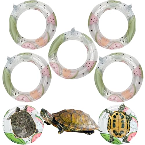 Image of 5 Pack 4.3 Inch Inflatable Turtle Swimming Ring Turtle Floating Platform Toy Small Animal Floaties Swimming Ring Basking Rest Dock for Turtle Tortoise (Fruit)