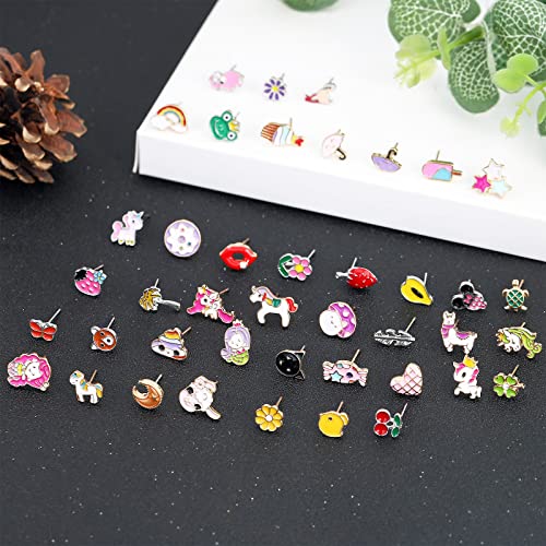 Image of NEWITIN 100 Pairs Colorful Cute Earrings for Girls Sensitive Ears Hypoallergenic Girl Stud Earrings Set Stainless Steel Cartoon Stud for Girls and Women