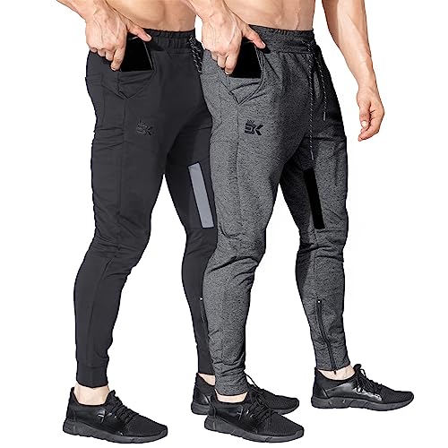 BROKIG Mens Gym Jogger Pants,Casual Slim Workout Sweatpants with Zipper Pockets Bodybuilding Athletic Pants