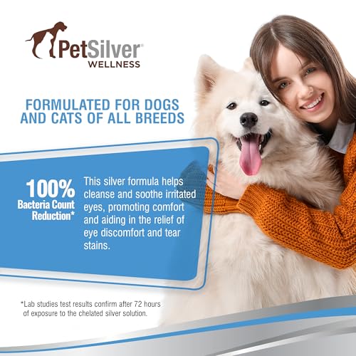 PetSilver Eye Drops for Dogs and Cats - Natural Dog Eye Wash - Relief for Inflammation & Irritation - Pet Eye Cleaner and Tear Stain Remover - Patented Silver Formula - Made in The USA - 4 fl oz